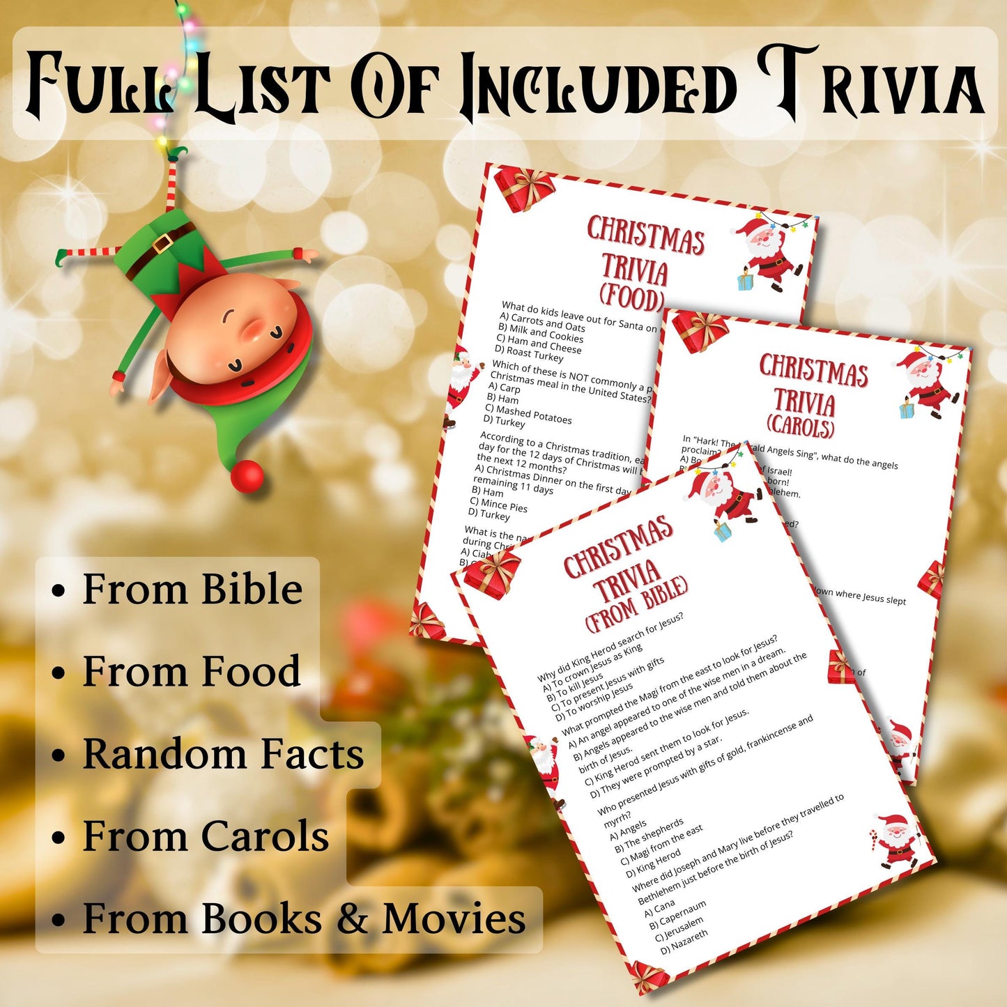 Christmas Trivia Game, Christmas Party Game, Trivia For Kids, Teens & Adults, Printable Game, Holiday Trivia For Family | Office Party Fun