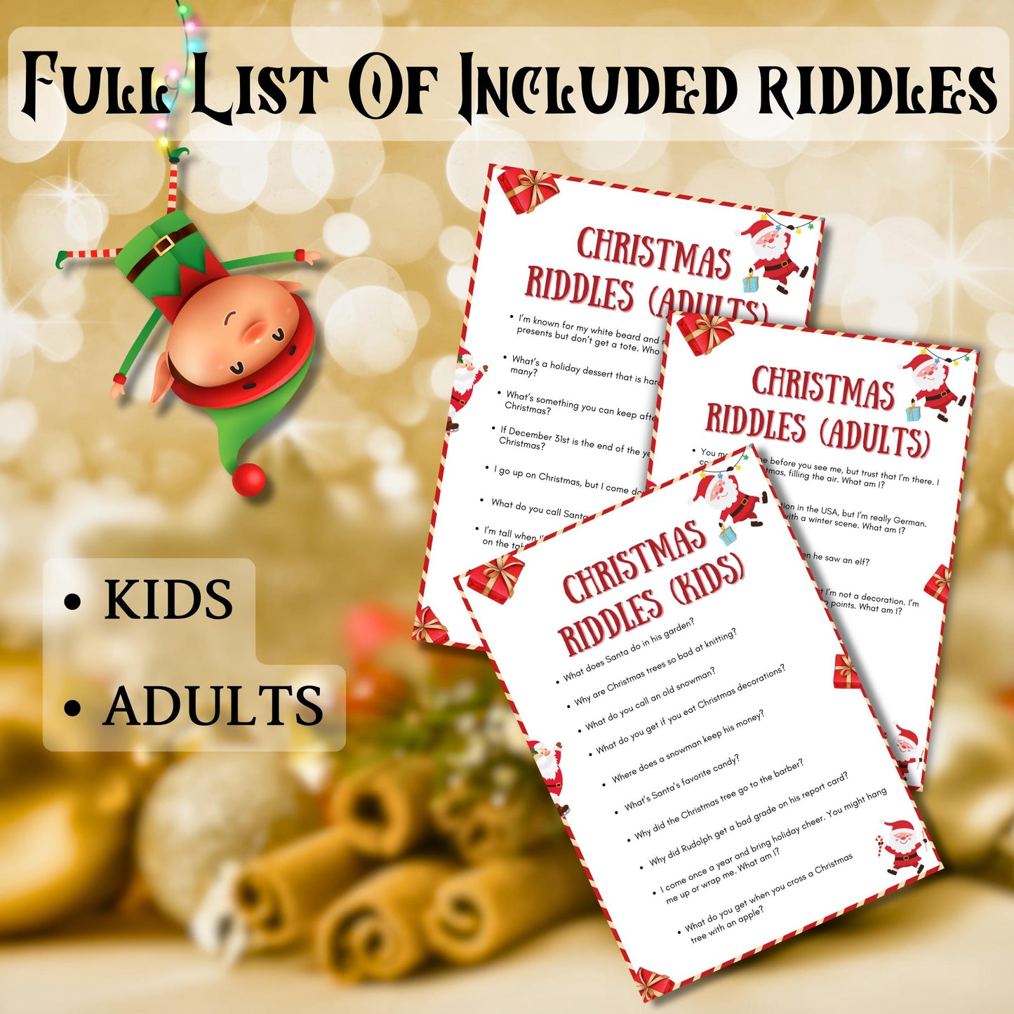 Christmas Riddle Game, Christmas Printable Game For Kids & Adults, Christmas Family Group Game, Christmas Office Party Game, Xmas Trivia Fun