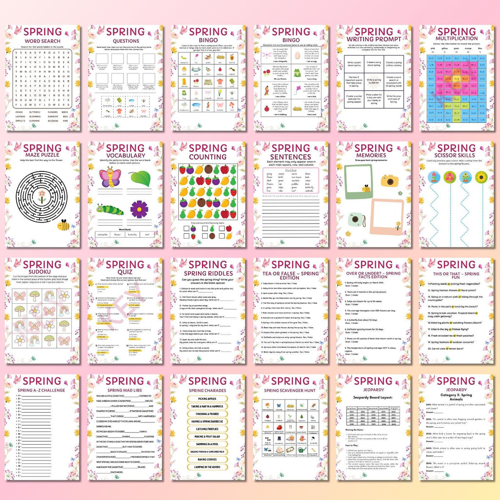 65+ Spring Games Bundle Printable Activities for Adults, Kids, Seniors | Trivia, Icebreakers, Riddles, Puzzles, Family & Office Party Fun