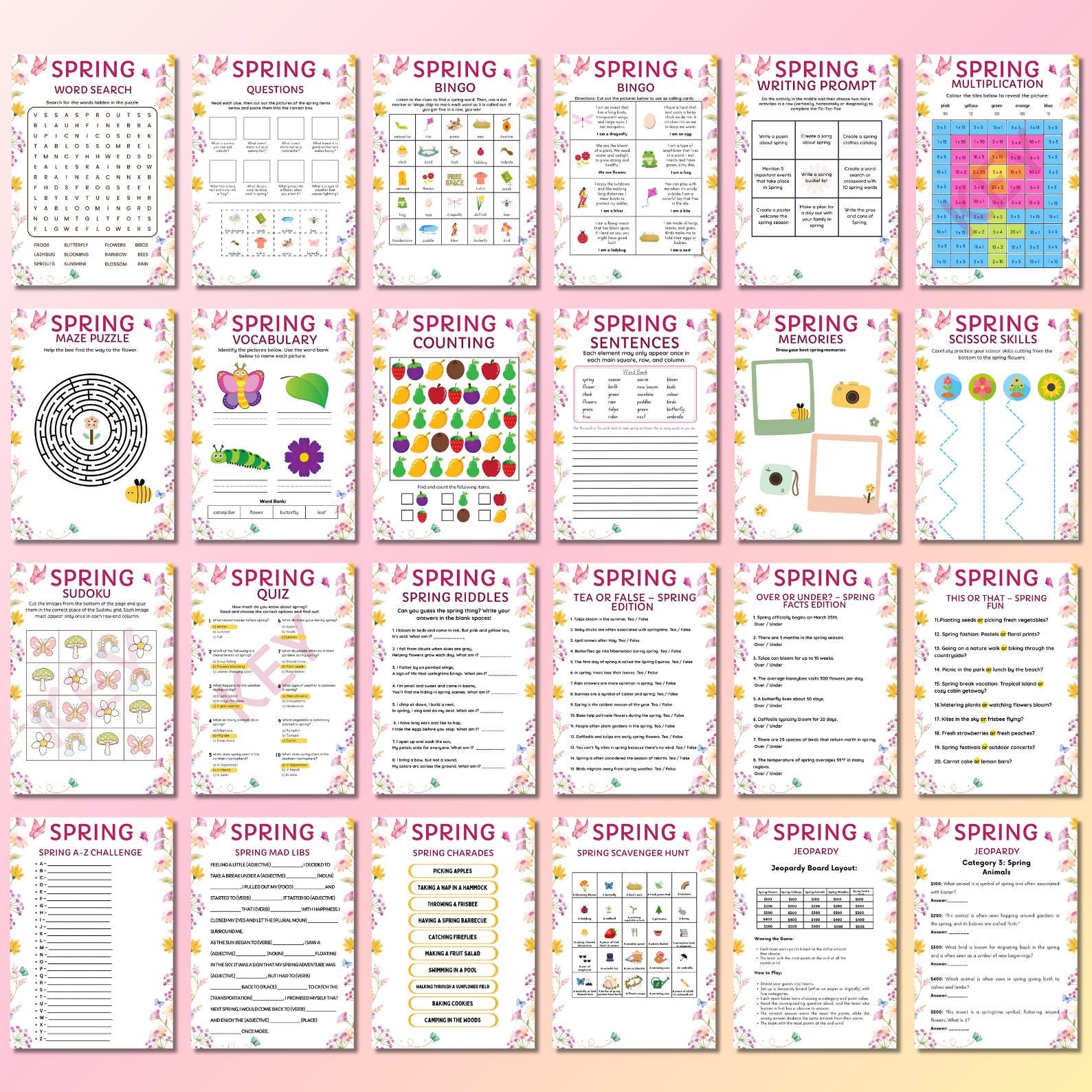 65+ Spring Games Bundle Printable Activities for Adults, Kids, Seniors | Trivia, Icebreakers, Riddles, Puzzles, Family & Office Party Fun