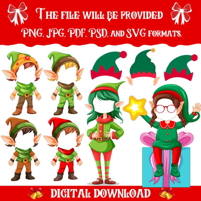 150+ Christmas Add Your Own Photo PNG Bundle, DIY Elf Yourself, Xmas Characters, Blank Faces, Perfect for Kids Craft & Bulletin Board Decor