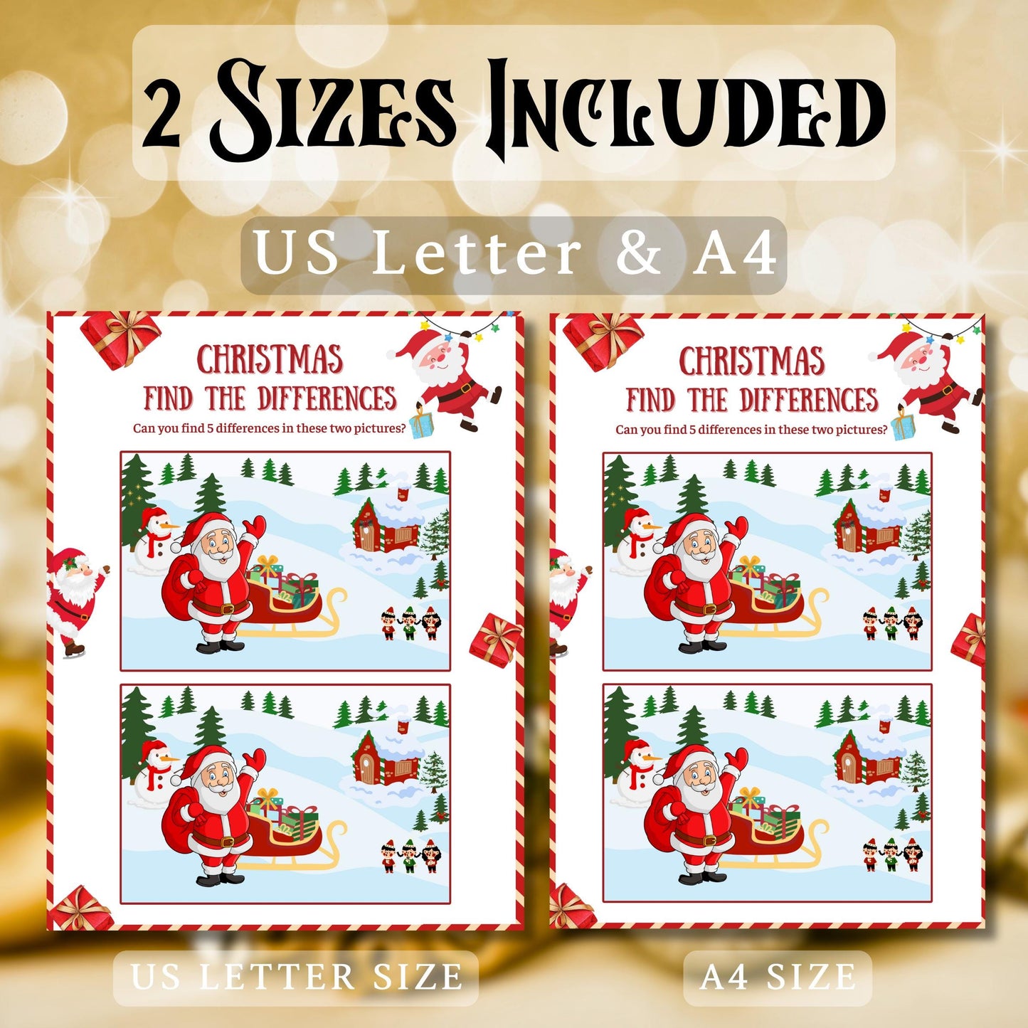 Christmas Find The Difference Game, Christmas Spot The Difference, Christmas Printable Game For Kids & Classroom Activity, Christmas Party