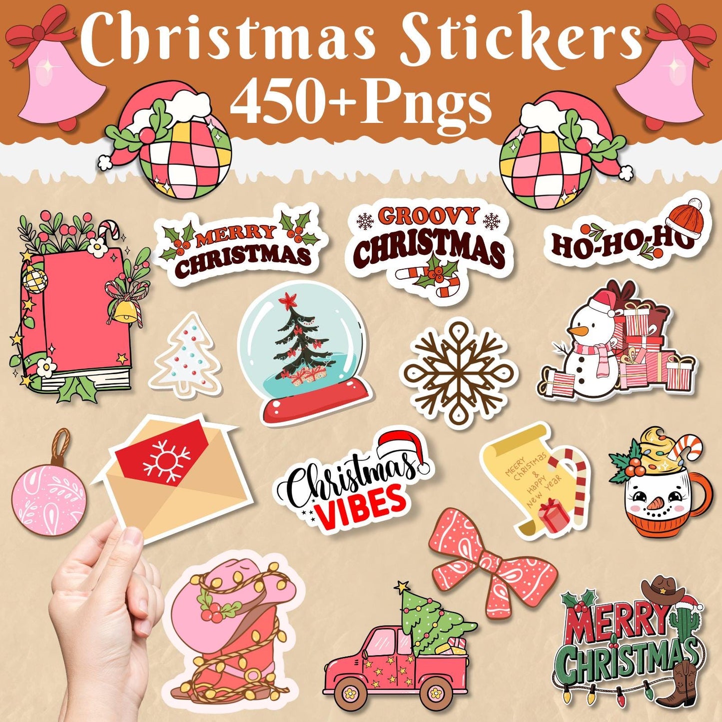 450+ Christmas Stickers PNG Bundle, Retro Christmas Printable Stickers PNG, Merry Christmas - Santa - Etc, Christmas Holiday Season PNG File