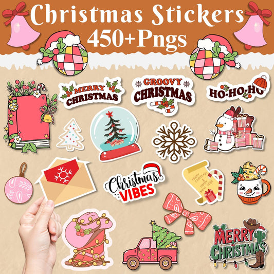 450+ Christmas Stickers PNG Bundle, Retro Christmas Printable Stickers PNG, Merry Christmas - Santa - Etc, Christmas Holiday Season PNG File