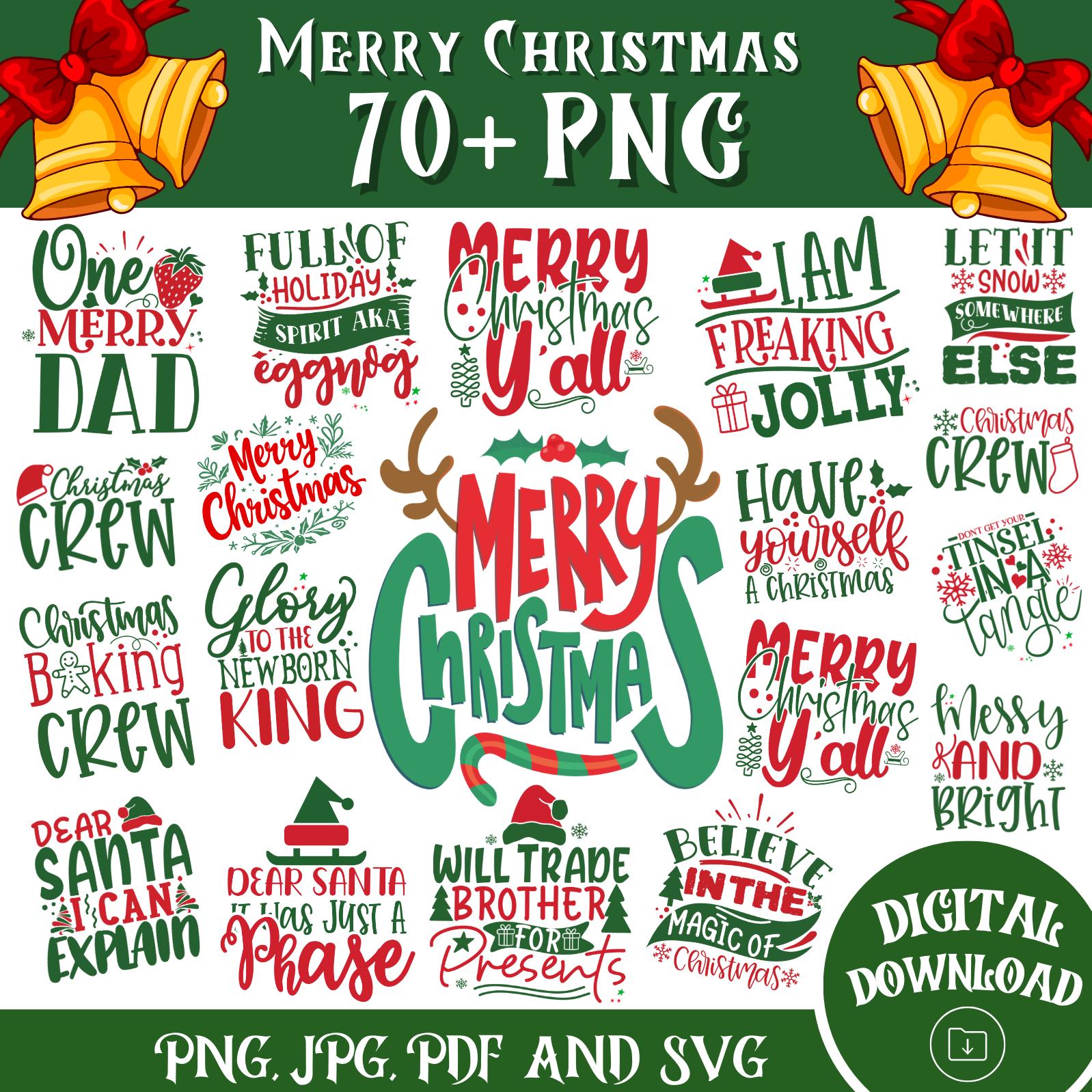 70+ Merry Christmas PNG Bundle, Christmas SVG, Merry Christmas Clipart Bundle, Christmas Svg Cut Files, Svg, Png, Jpg And Pdf, Text Svg Pack