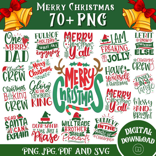 70+ Merry Christmas PNG Bundle, Christmas SVG, Merry Christmas Clipart Bundle, Christmas Svg Cut Files, Svg, Png, Jpg And Pdf, Text Svg Pack
