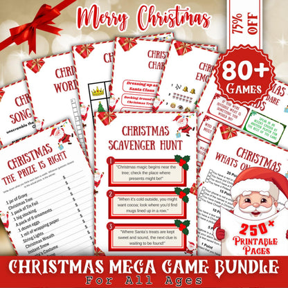 Christmas Game Mega Bundle PLR MRR | 50+ Printable Games for Kids & Adults | Bingo, Mad Libs, Scavenger Hunt | Fun Holiday Party Kit