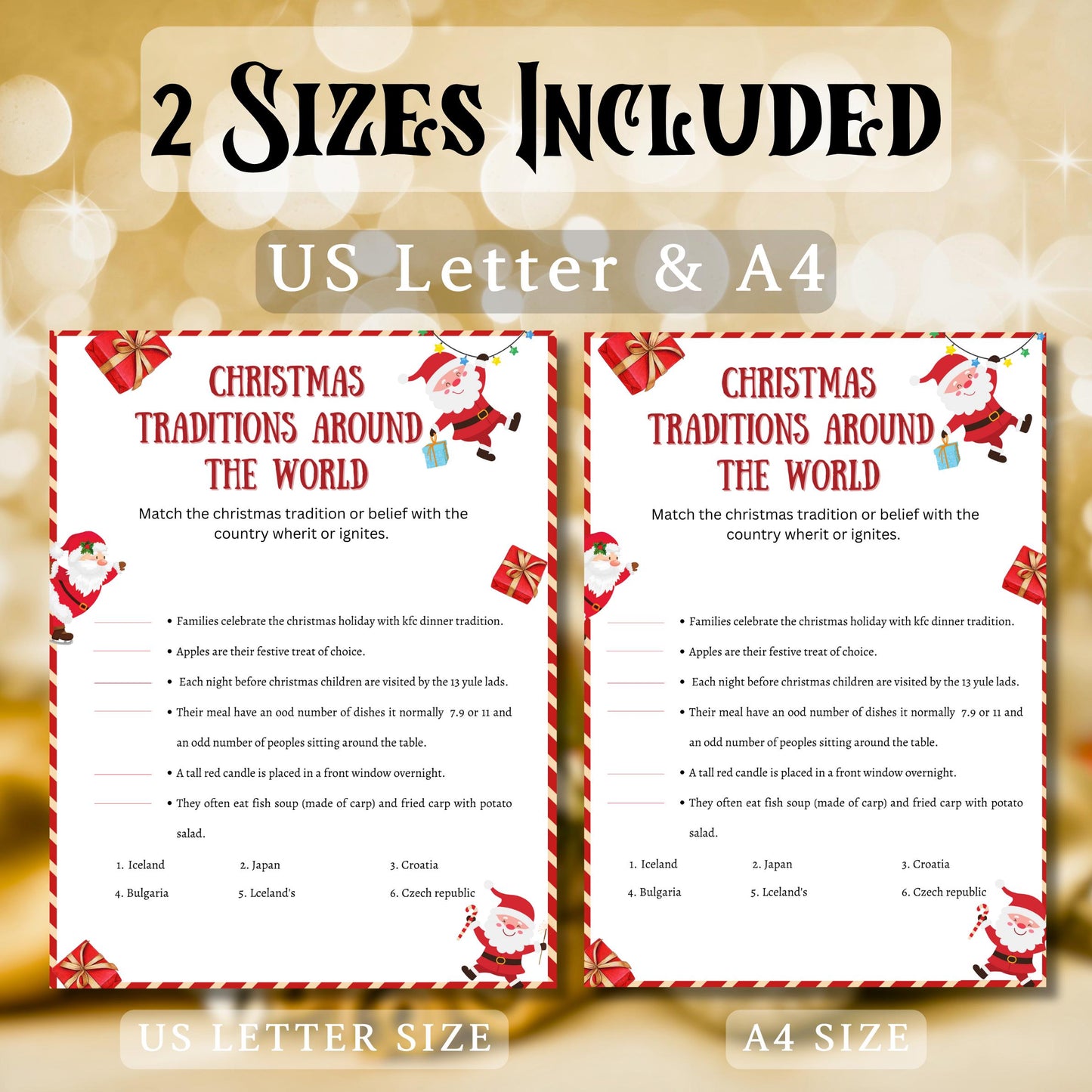 Christmas Around The World Game, Christmas Printable Game For Kids & Adults, Christmas Family And Office Party Game, Christmas Trivia Game