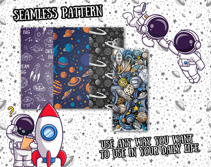 Galaxy & Space Digital Paper Bundle – 300+ Seamless 12x12 Patterns, Astronaut/Rocket/Planet Backgrounds for Scrapbooking, Invites and Crafts