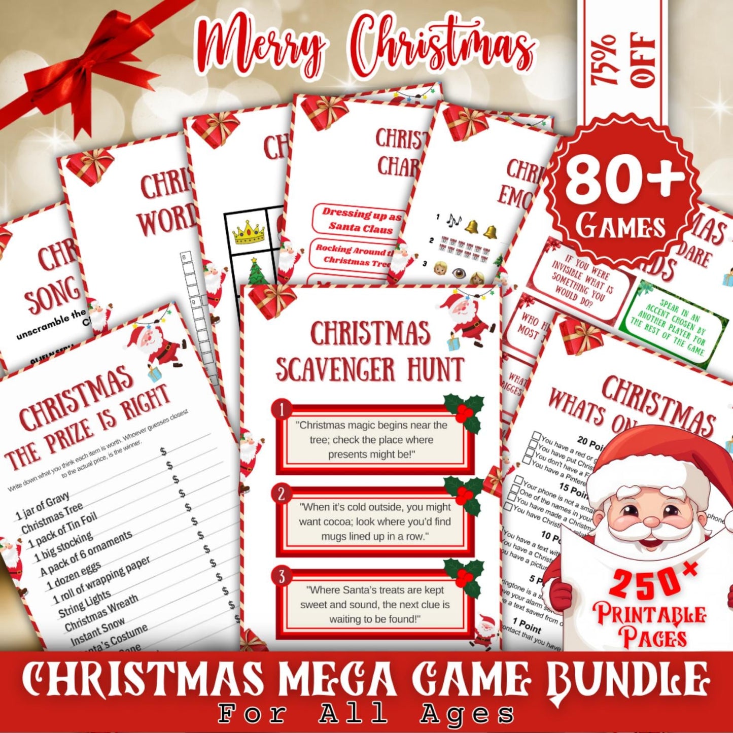 Christmas Game Mega Bundle PLR MRR | 50+ Printable Games for Kids & Adults | Bingo, Mad Libs, Scavenger Hunt | Fun Holiday Party Kit