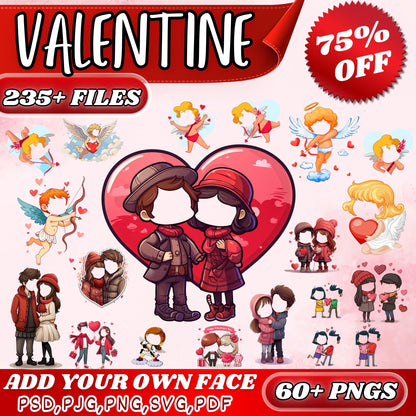 60+ Valentine Add Your Own Photo Face PNG Bundle | DIY Valentine Elf Yourself Templates | Fun Valentine’s Day Crafts for Kids & Family Decor