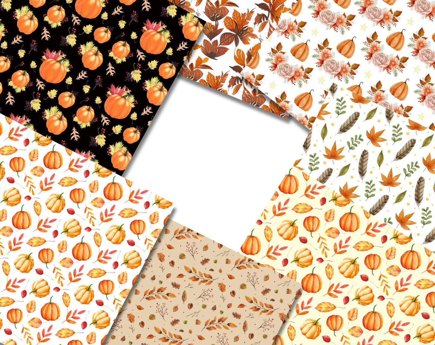 Thanksgiving Watercolor Digital Paper Bundle 12x12 – 250+ Seamless Fall Pumpkin & Leaf Patterns, Scrapbook Paper, Printable Backgrounds