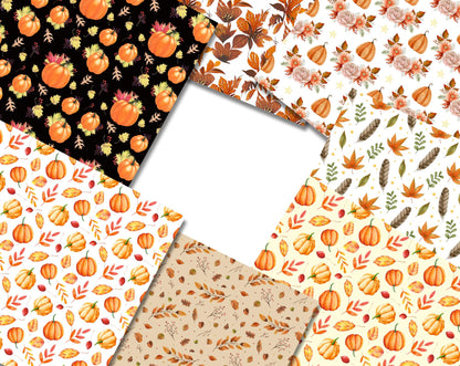 Thanksgiving Watercolor Digital Paper Bundle 12x12 – 250+ Seamless Fall Pumpkin & Leaf Patterns, Scrapbook Paper, Printable Backgrounds
