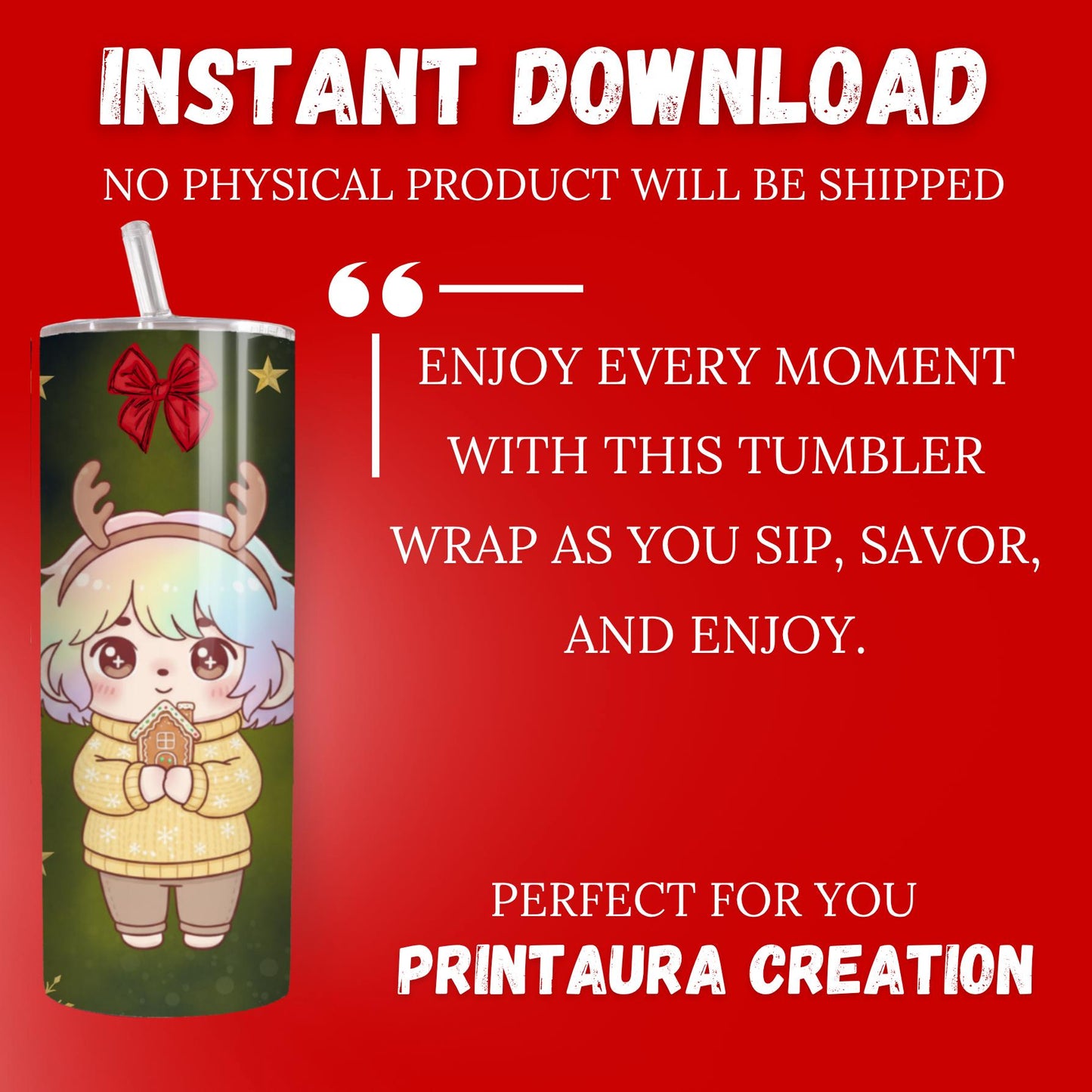 Kawaii Christmas Tumbler Wrap Bundle – 100+ Cute PNGs for Sublimation, Holiday Drinkware, Gifts, DIY Crafts, Stickers, Mugs, Cards & More