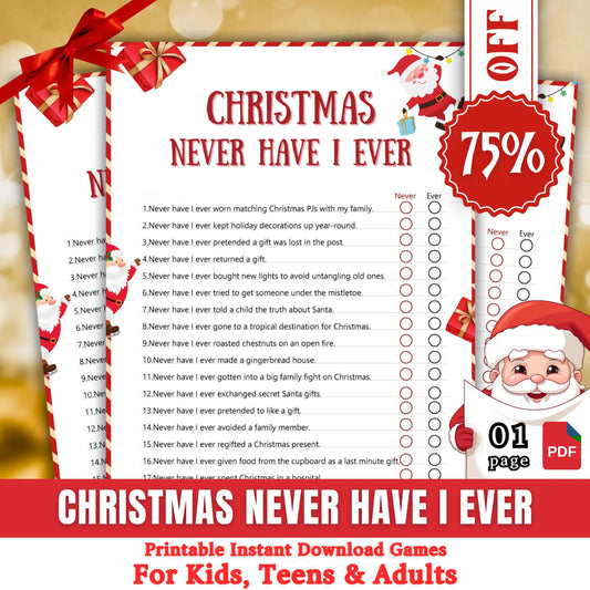 Never Have I Ever Christmas Game, Christmas Party Printable For Family And Family Activity, Games For Kids & Adults, Festive Holiday Fun PDF