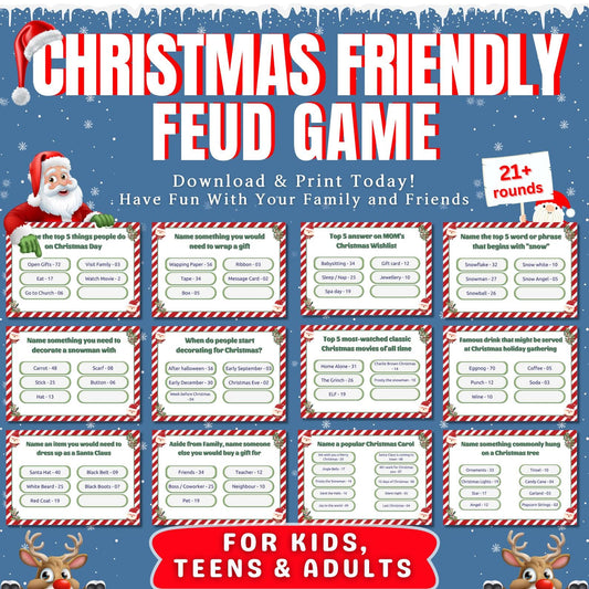 Christmas Friendly Feud, Printable Family Feud, Fun Feud Game, Family Group Game Night, Party Activity, Xmas Friendly Feud For Kids & Adults