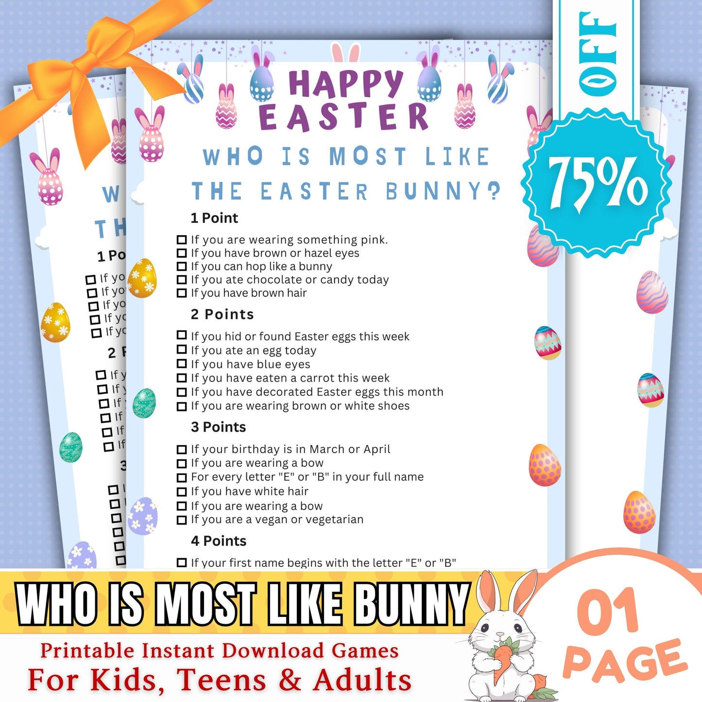 Who Is Most Like the Easter Bunny? | Fun Easter Party Game | Printable Easter Activity for Kids & Adults | Family, Classroom, Church Game