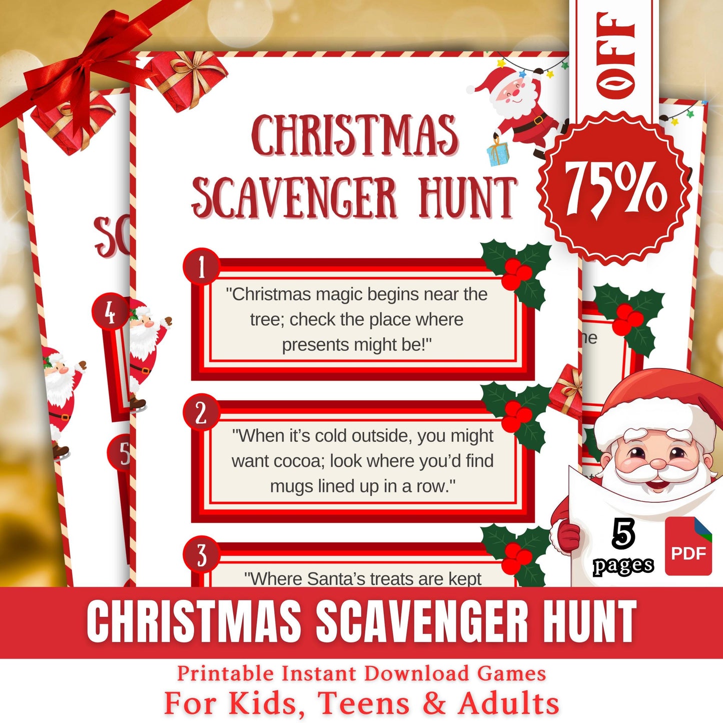 Christmas Scavenger Hunt, Kids Christmas Printable Game, Holiday Scavenger Hunt, Christmas Activity For Kids & Adults, Indoor Scavenger Hunt
