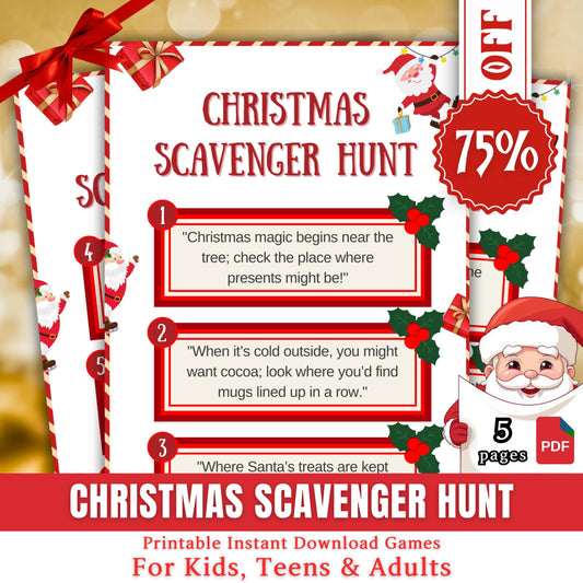 Christmas Scavenger Hunt, Kids Christmas Printable Game, Holiday Scavenger Hunt, Christmas Activity For Kids & Adults, Indoor Scavenger Hunt
