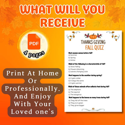 Fall Trivia Game, Autumn Trivia Quiz, Fall Printable Game, Fall Party Game For Kids & Adults, Autumn Activity Fall Classroom Activit