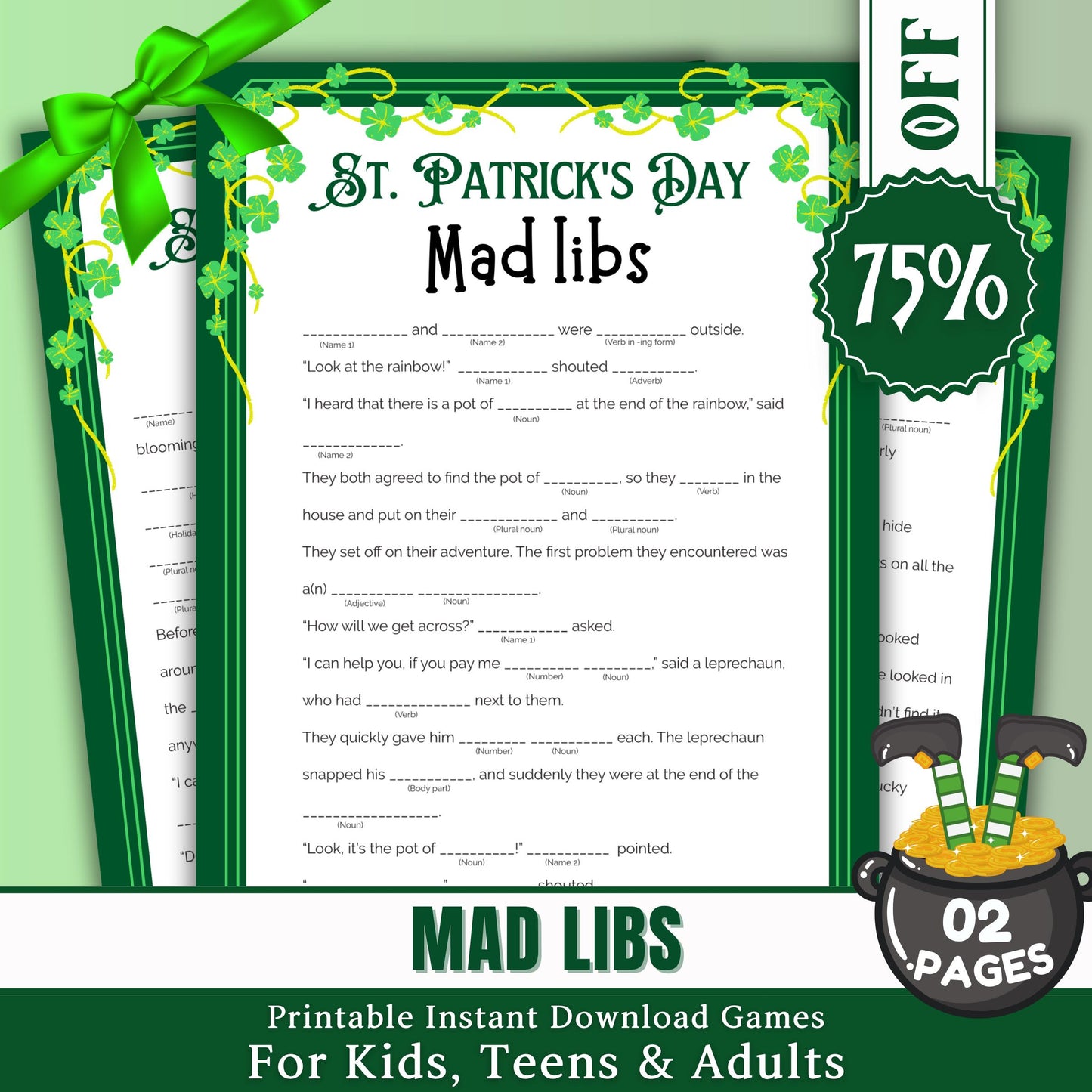 St Patricks Mad Libs | Spooky Story Fill-In-The-Blanks Game | Fun Festive Activity for Kids, Teens & Adults | Printable St Patricks Game