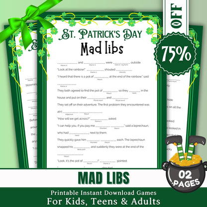 St Patricks Mad Libs | Spooky Story Fill-In-The-Blanks Game | Fun Festive Activity for Kids, Teens & Adults | Printable St Patricks Game