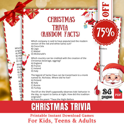 Christmas Trivia Game, Christmas Party Game, Trivia For Kids, Teens & Adults, Printable Game, Holiday Trivia For Family | Office Party Fun