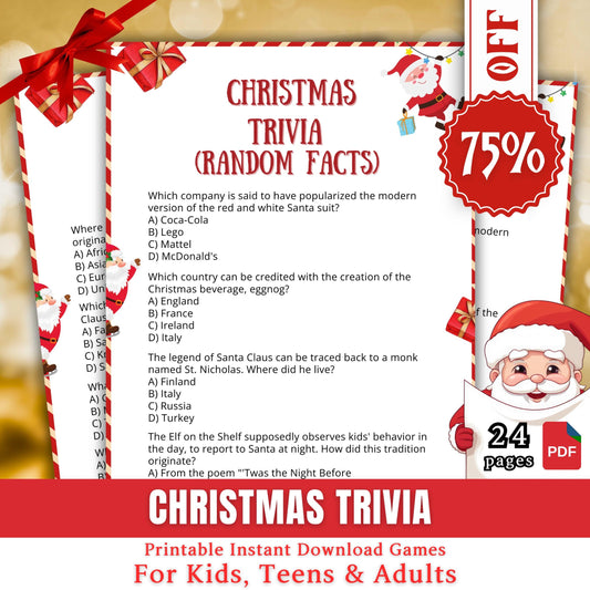 Christmas Trivia Game, Christmas Party Game, Trivia For Kids, Teens & Adults, Printable Game, Holiday Trivia For Family | Office Party Fun