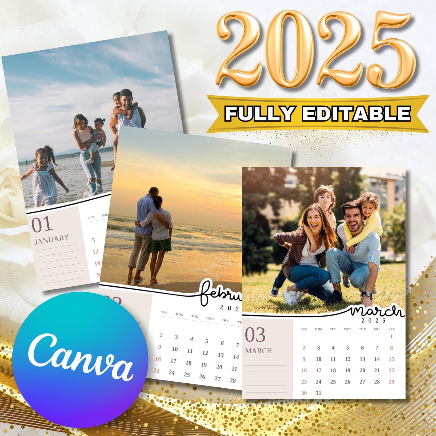 Editable 2025 Calendar Templates | Fully Editable for Free in Canva, Custom Design for Canva I Mini Calendar 2025, Add Your Own Photo