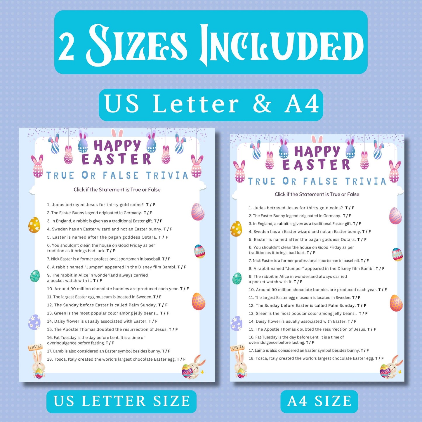 Easter Trivia Quiz | Fun & Challenging Easter Game | Printable Easter Party Game for Kids and Adults | Family Game Night | Instant Download
