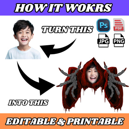 Halloween Face-In-Hole PNGs | 200+ Funny and Spooky Costumes for Kids | Add Your Face Photo Props | Printable Dress Up Party Clipart Bundle