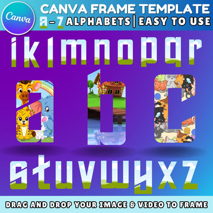 Editable Canva Doodle Alphabet & Numbers | Uppercase Frame Letters Template | Custom Fill Pattern | Canva Clipart Design Bundle