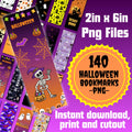 140 Halloween Bookmark PNG Bundle – 2x6” Printable Spooky Bookmarks for Kids & Adults, Ghost Pumpkin Cat Witch Designs, Instant Download