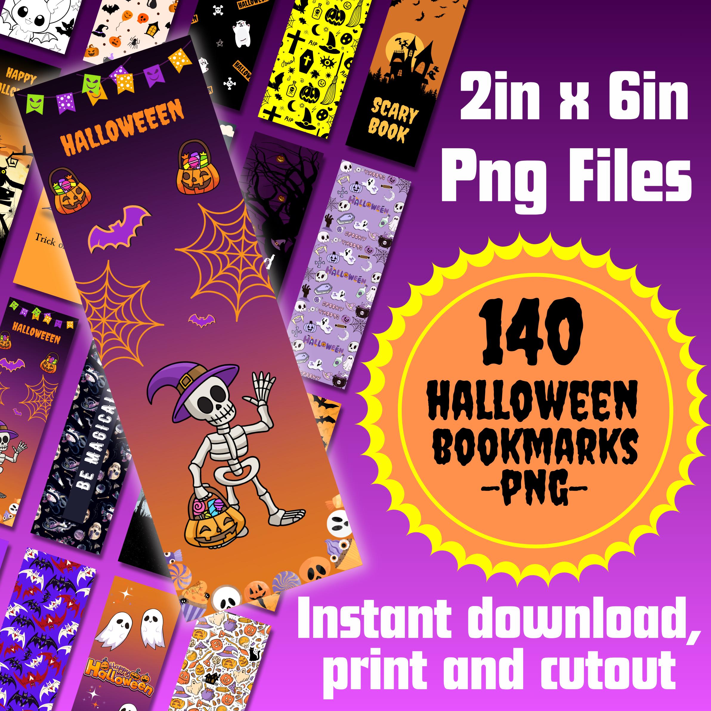 140 Halloween Bookmark PNG Bundle – 2x6” Printable Spooky Bookmarks for Kids & Adults, Ghost Pumpkin Cat Witch Designs, Instant Download