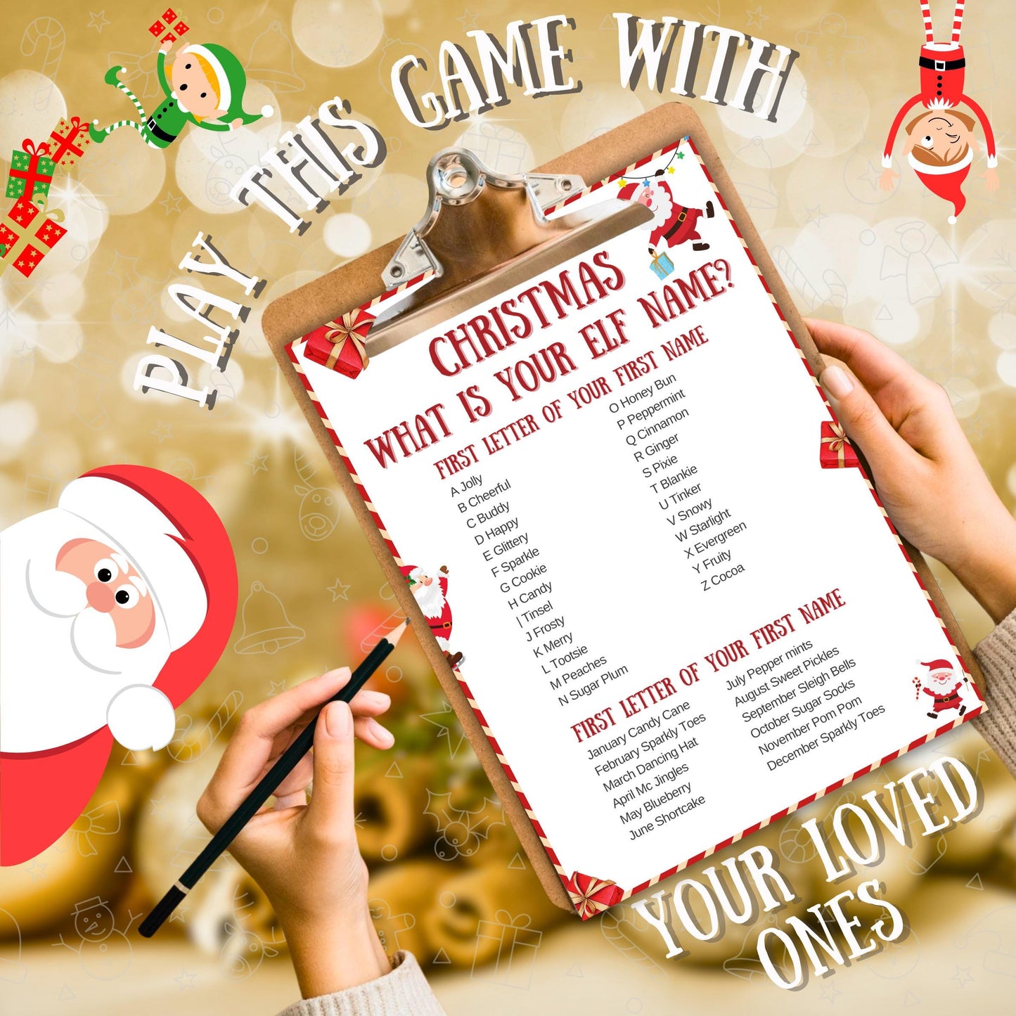 What's Your Elf Name, Christmas Dinner Game, Printable Game For Christmas Party, Christmas Class Activity, Game For Kids & Adults, Xmas Pdf