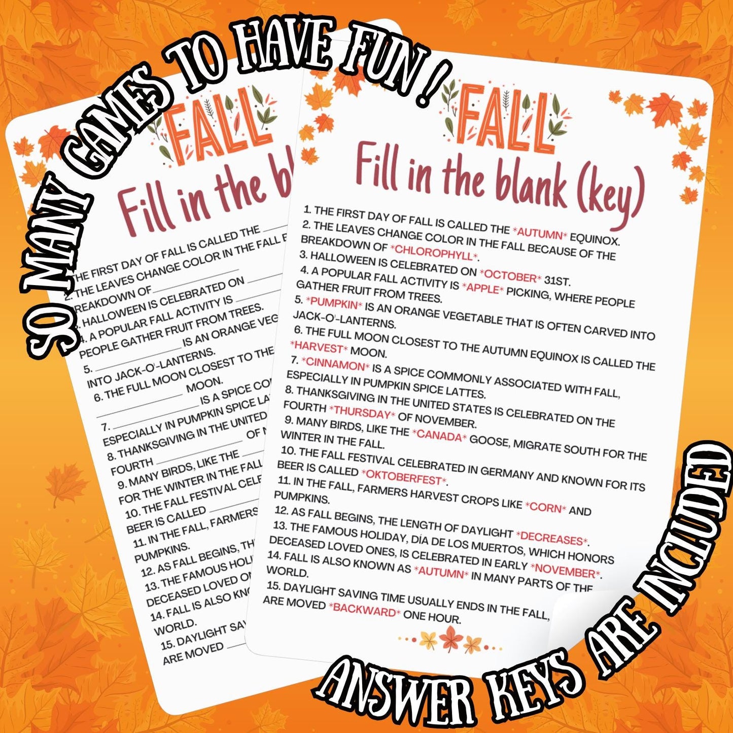 Fall Mega Game Bundle, 60+ Fall Activities for Kids, Teens & Adults, Autumn Games, Classroom Activity, Fall Fun Party Games, Trivia Game