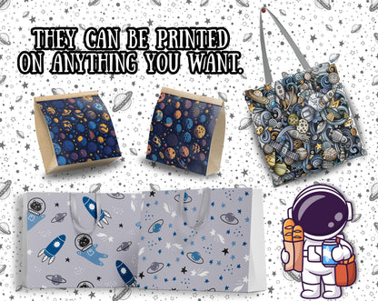 Galaxy & Space Digital Paper Bundle – 300+ Seamless 12x12 Patterns, Astronaut/Rocket/Planet Backgrounds for Scrapbooking, Invites and Crafts