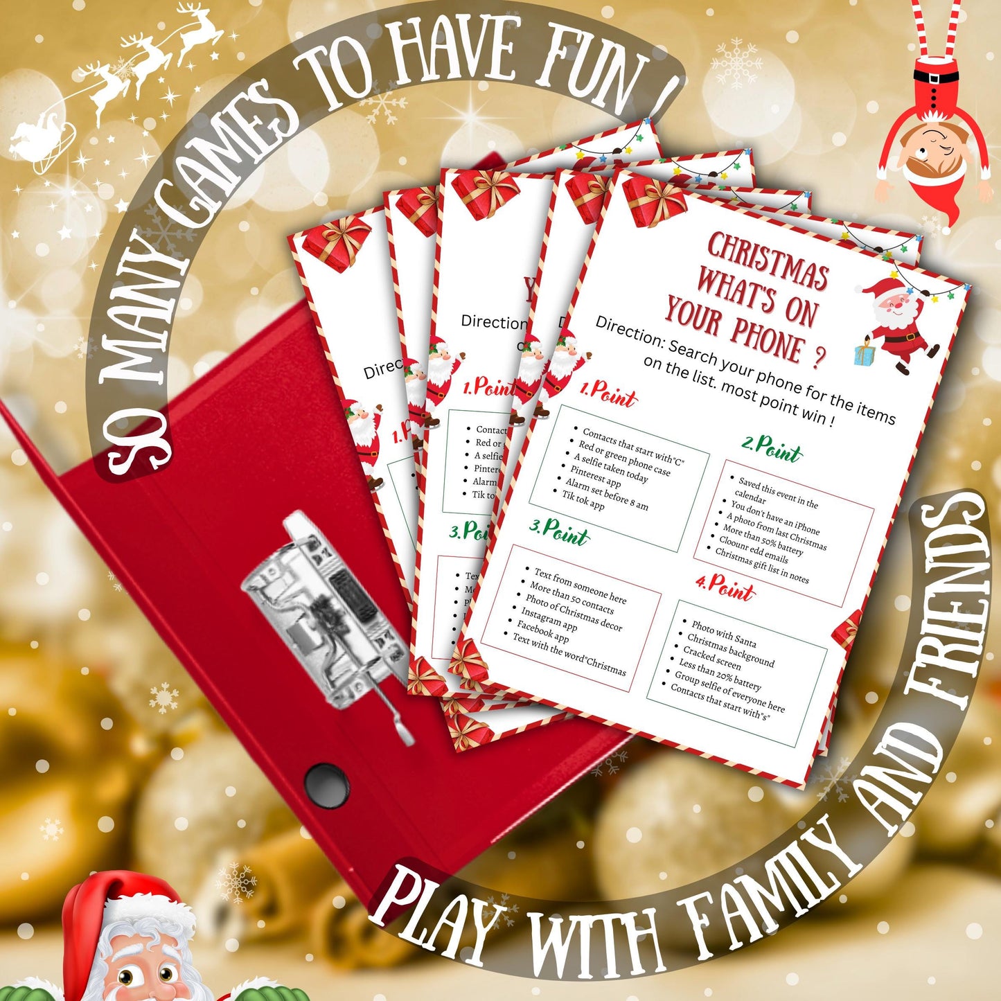 Christmas What's On Your Phone, Christmas Printable Festive Party Game For Kids & Adults, Family And Office Christmas Game, Xmas  PDF