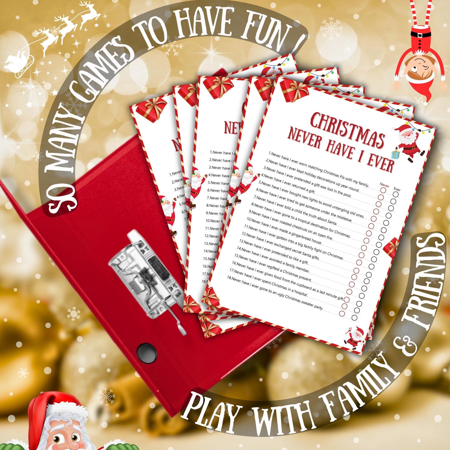 Never Have I Ever Christmas Game, Christmas Party Printable For Family And Family Activity, Games For Kids & Adults, Festive Holiday Fun PDF