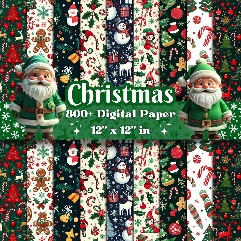800+ Christmas Digital Paper Bundle, Christmas Season Paper, Christmas Scrapbook, Santa, Snowflake, Christmas Tree, Reindeer, Commercial Use