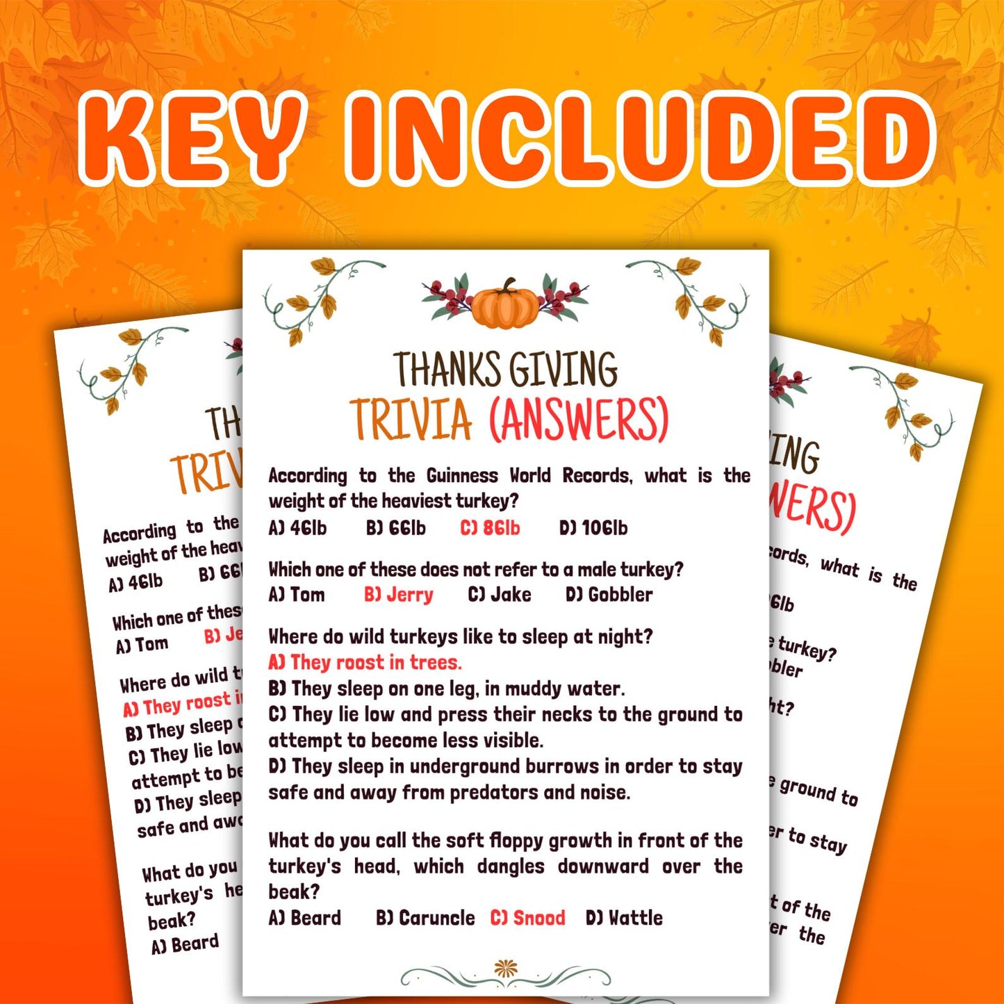 Thanksgiving Trivia Game, Thanksgiving Party Game, Fall Trivia Game For Family | Office, Friendsgiving Trivia Game For Kids & Adults, Pdf