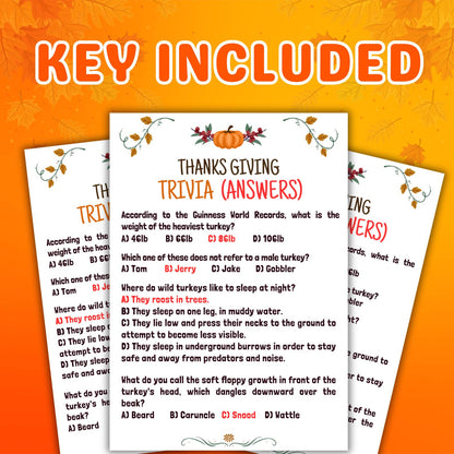 Thanksgiving Trivia Game, Thanksgiving Party Game, Fall Trivia Game For Family | Office, Friendsgiving Trivia Game For Kids & Adults, Pdf