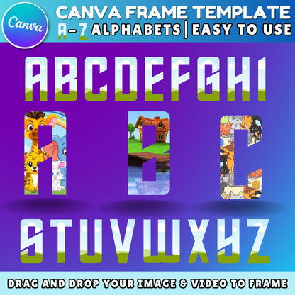 Editable Canva Doodle Alphabet & Numbers | Uppercase Frame Letters Template | Custom Fill Pattern | Canva Clipart Design Bundle