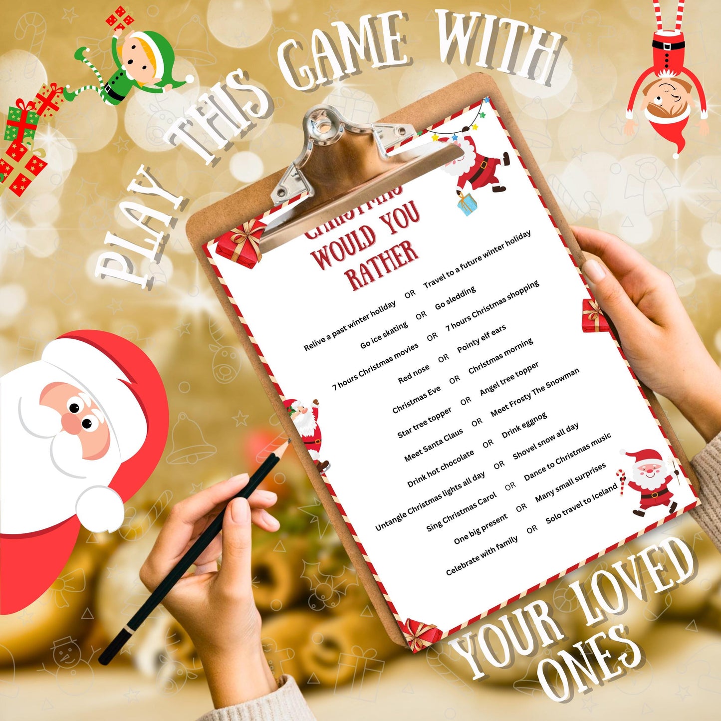 Christmas Would You Rather Game, Christmas Printable Questions Game For Kids & Adults, Christmas Family And Office Activity, Holiday Party