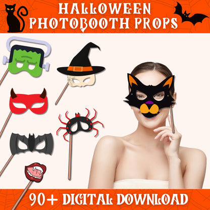 Halloween Photo Booth Props Pack | 90+ Printable Costume Masks & Party Decor | Funny Spooky Cutouts for Kids and Adults | Digital Download