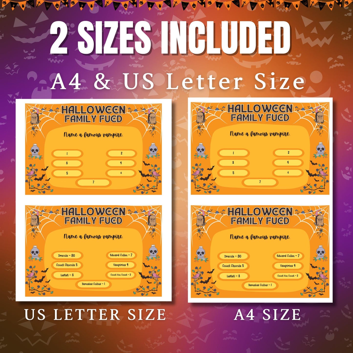 Halloween Family Feud, Printable Family Feud, Fun Feud Game, Group Game, Family Game Night, Party Activity, Friendly Feud for Kids & Adults