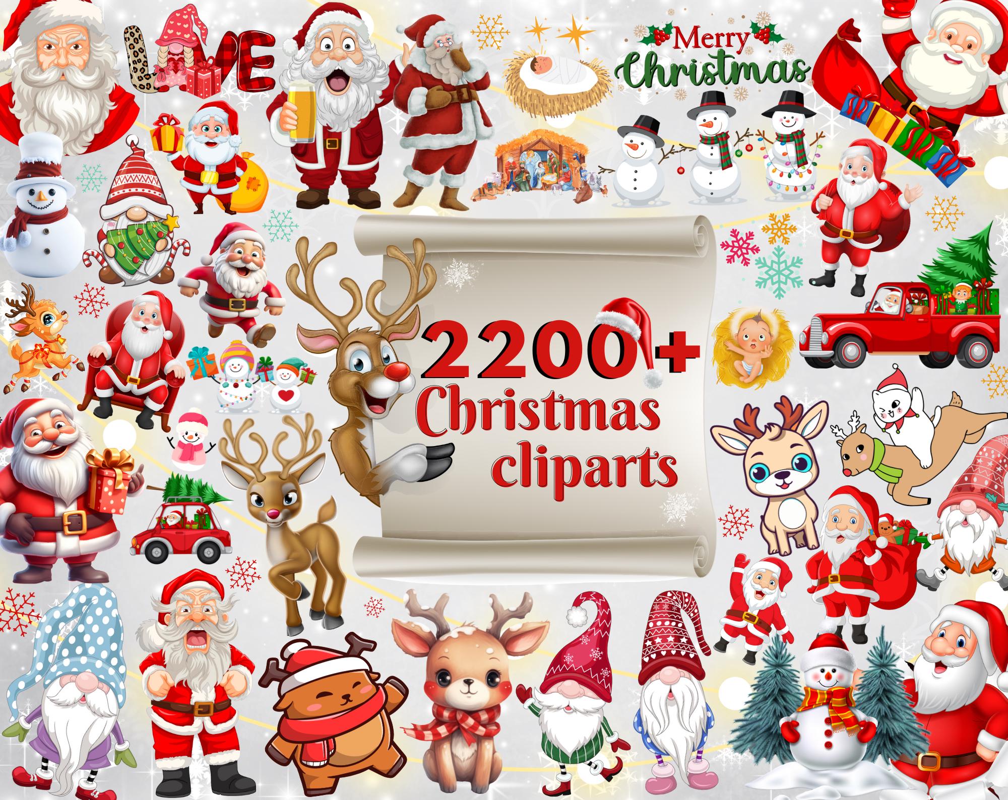 2200+ Christmas Clipart Bundle, Cute Santa Clipart, Reindeer, Snowman, Elf, Winter Holiday Clipart, PNG Festive, Xmas PNGs, Commercial Use