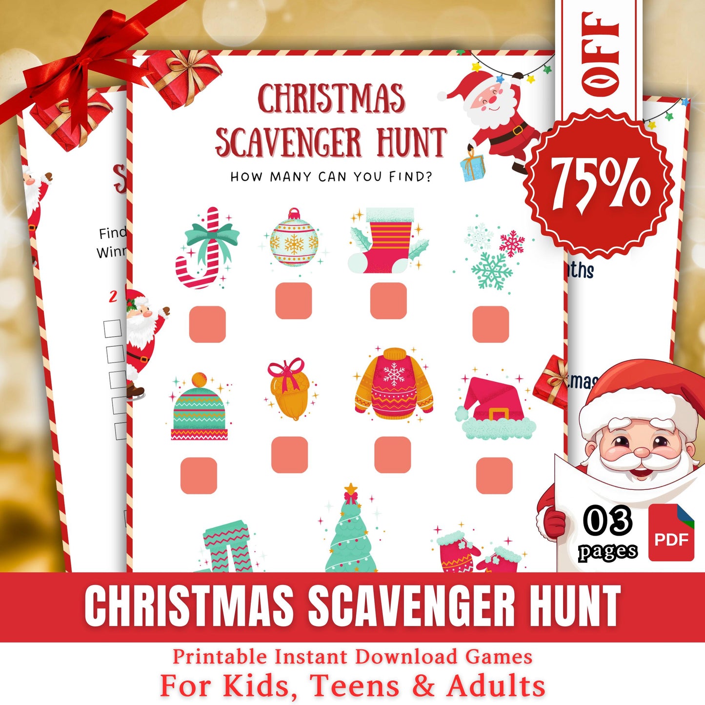 Christmas Scavenger Hunt Game, Printable Scavenger Hunt For Christmas Party Night, Family Gathering, Christmas Game For Kids, Teens & Adults