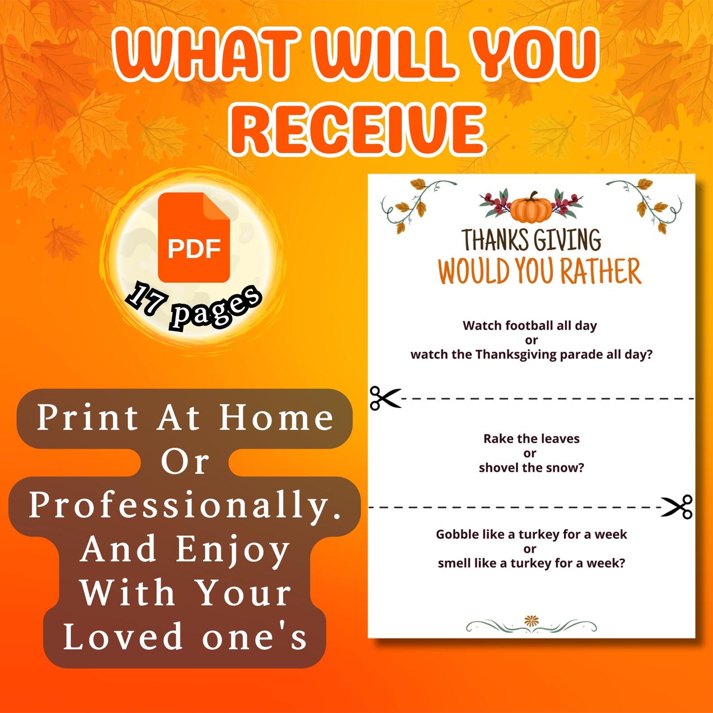 Thanksgiving Would You Rather, Thanksgiving Fun Game, Printable Family Friendsgiving Activity, Office Party Game, Games For Kids & Adults