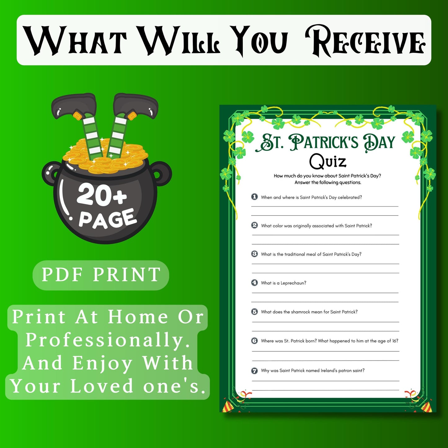 St. Patrick's Day Trivia Quiz | Fun Engaging Irish-Themed Game for Kids & Adults | Printable St. Paddy's Day Party Activity, Printable PDF
